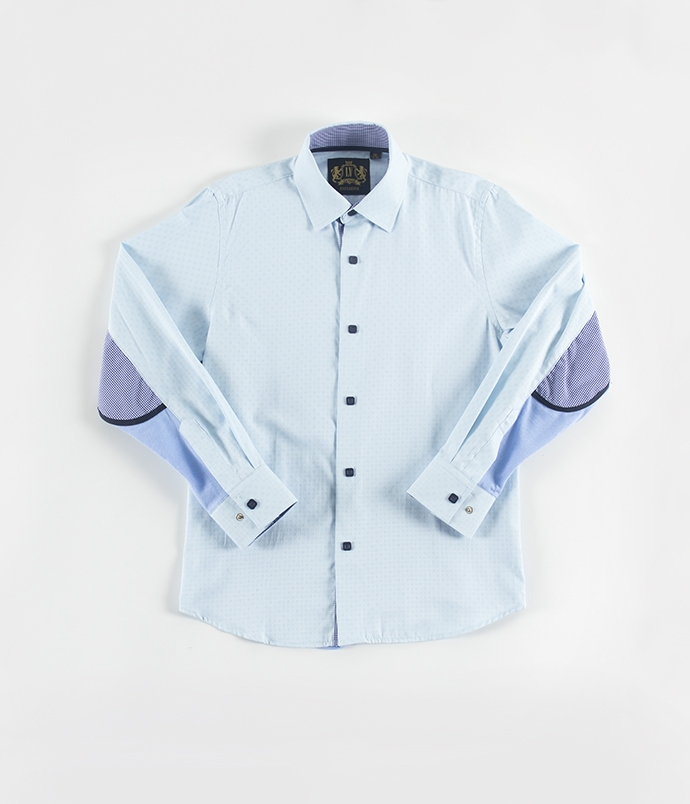 Голубая рубашка с трикотажной спинкой на кнопках