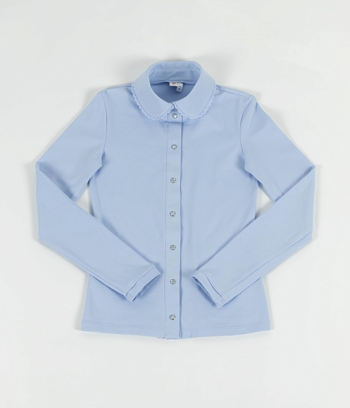 Трикотажная голубая блузка на кнопках