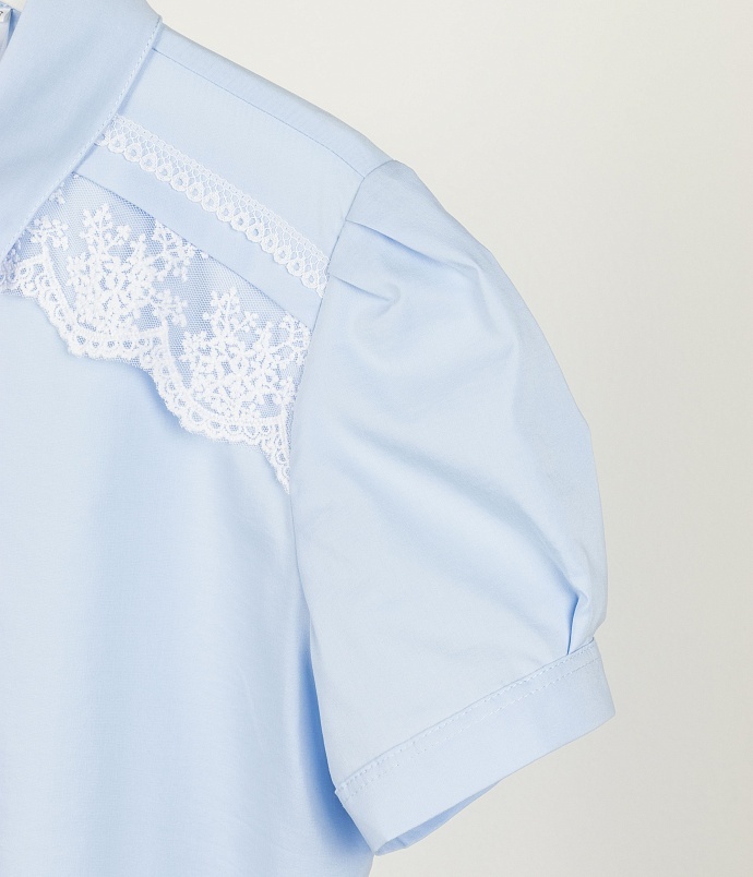 Голубая блузка с увеличенной полнотой и коротким рукавом
