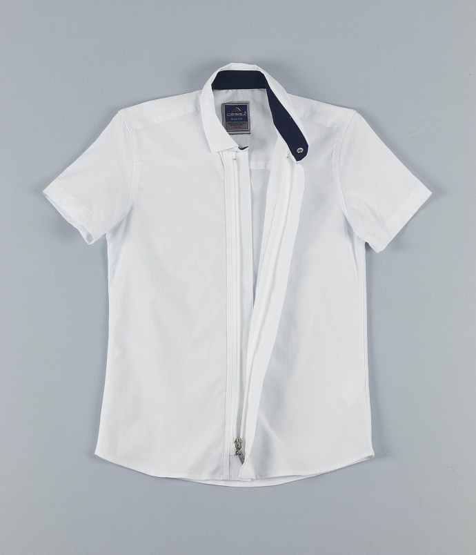 Рубашка белая с коротким рукавом на молнии
