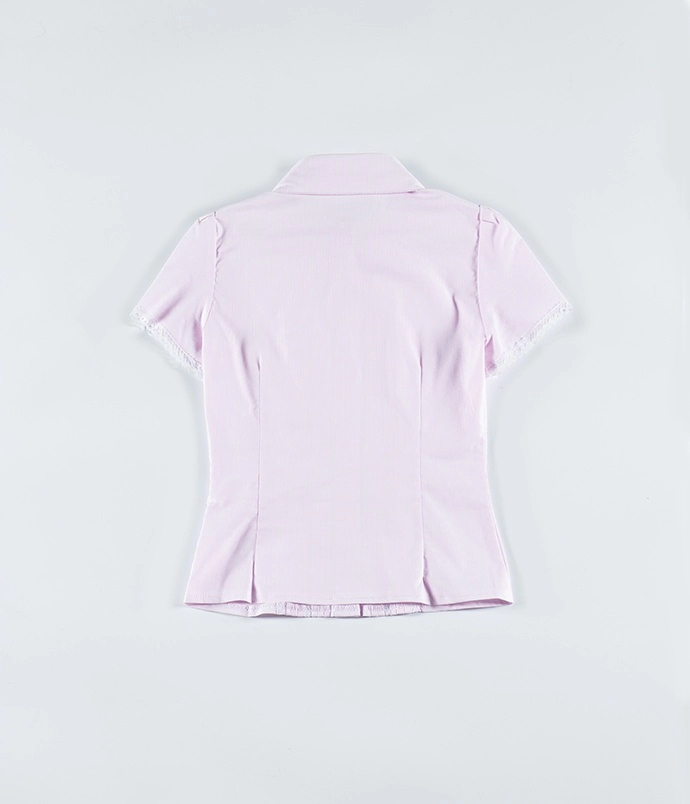 Розовая блузка в полоску с коротким рукавом